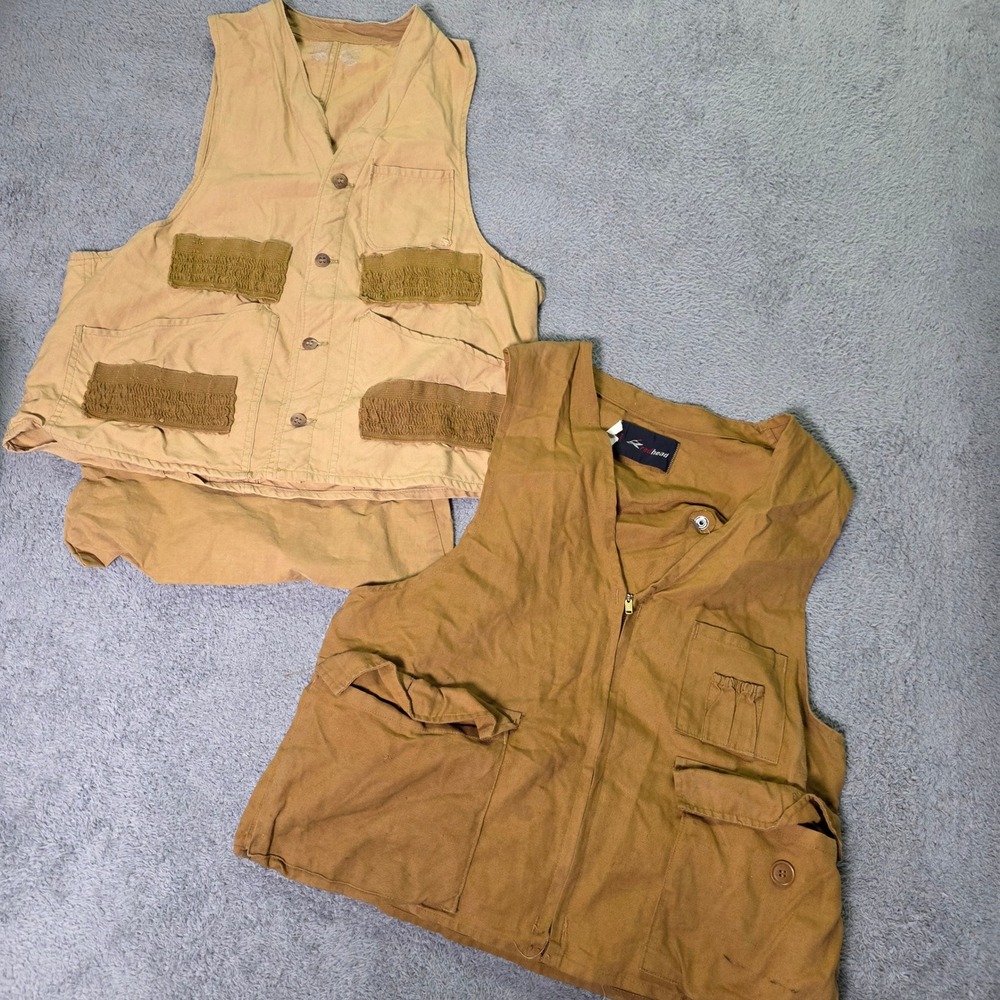 RedHead Mens M Hunting Vest Lot 2pc Brown Tan Cotton Canvas Utility Game Pouch